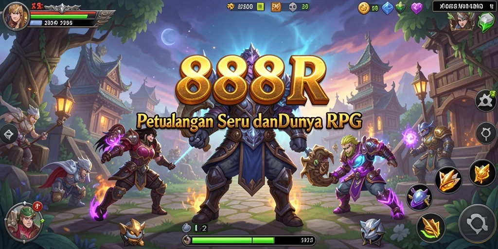 Screenshot 888R menampilkan aksi mendebarkan karakter dalam pertarungan RPG.