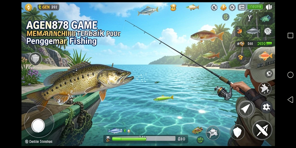 Tampilan gameplay seru di AGEN878 saat menangkap ikan.