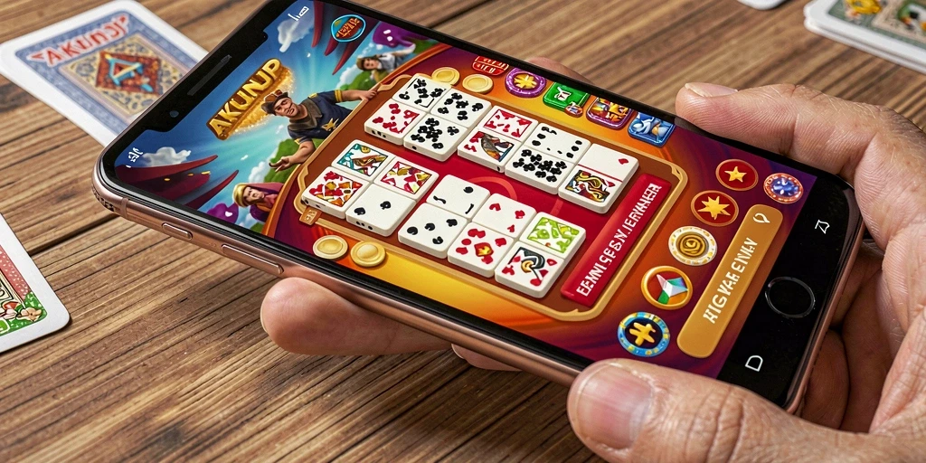 Tangkapan layar gameplay AKUNJP yang menampilkan keseruan permainan Domino.