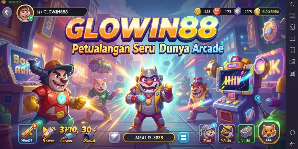 Tangkapan layar GLOWIN88 yang menunjukkan gameplay Arcade yang seru dan penuh warna.