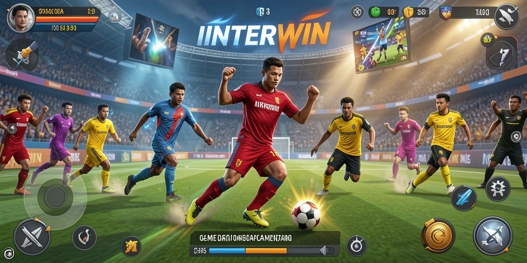 Screenshot gameplay INTERWIN yang menunjukkan aksi seru di lapangan olahraga.