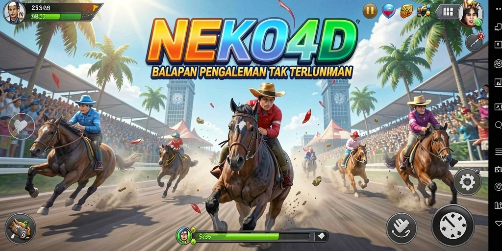 Screenshot gameplay NEKO4D menampilkan aksi balapan yang mendebarkan.