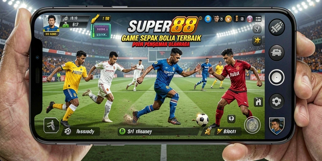 Screenshot gameplay SUPER88 yang mendebarkan di lapangan sepak bola.
