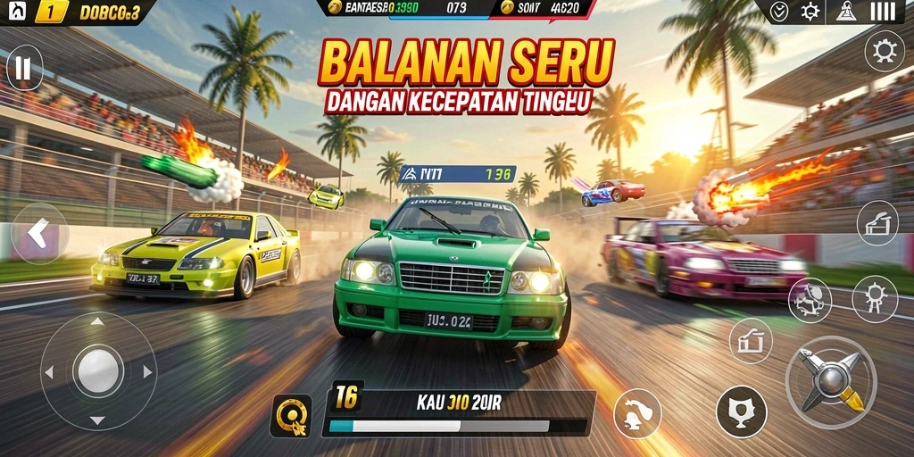 Tampilan gameplay seru dan mendebarkan dalam balapan T6.