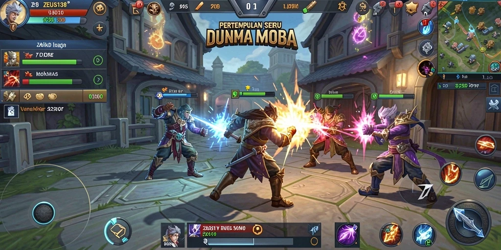 Screenshot utama gameplay seru ZEUS138 saat pertempuran.